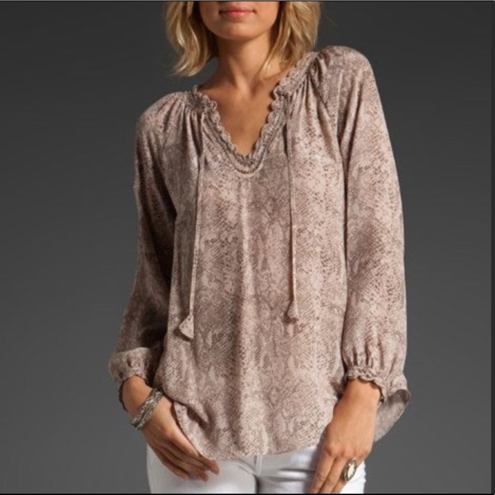 Rebecca Taylor Silk Snake Skin V Neck Blouse with Ties 4